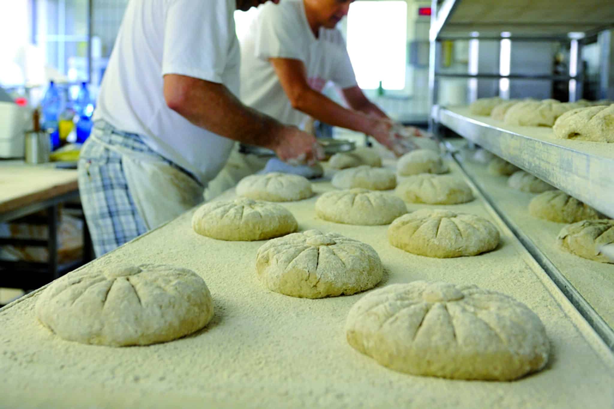Bäcker der Bäckerei Holderied bei der Arbeit in der Backstube